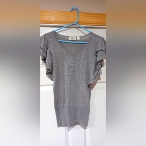Silver ruffled sleeve blouse